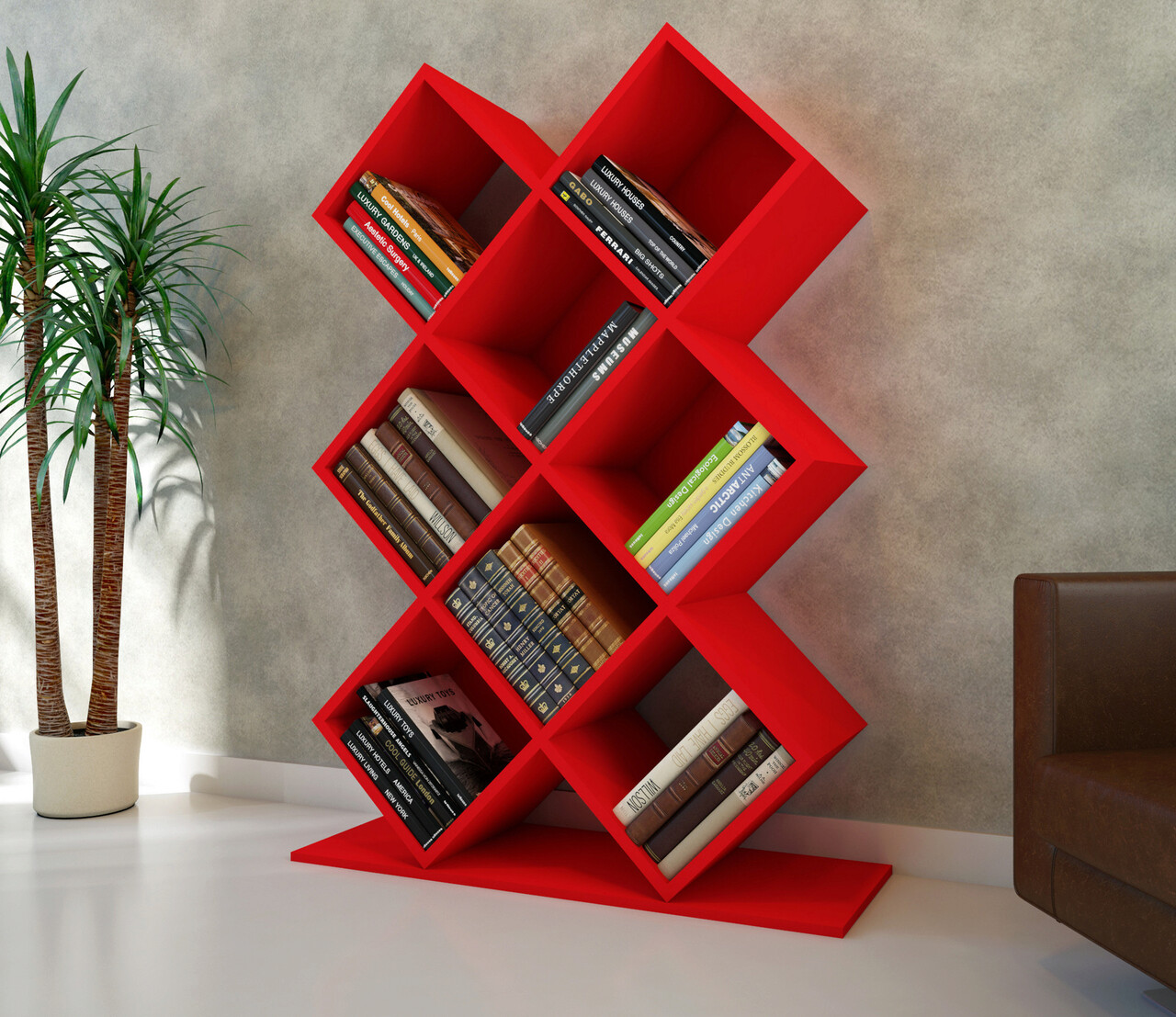Corp biblioteca, Hanah Home, Kumsal, 90x129x19.5 cm, Rosu - imagine 5